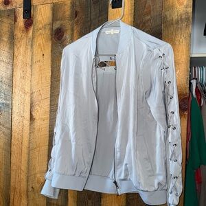 Gilded Intent Light Gray Lace-Up Bomber Jacket